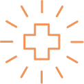 orange icon of first aid cross symbol with lines coming from it
